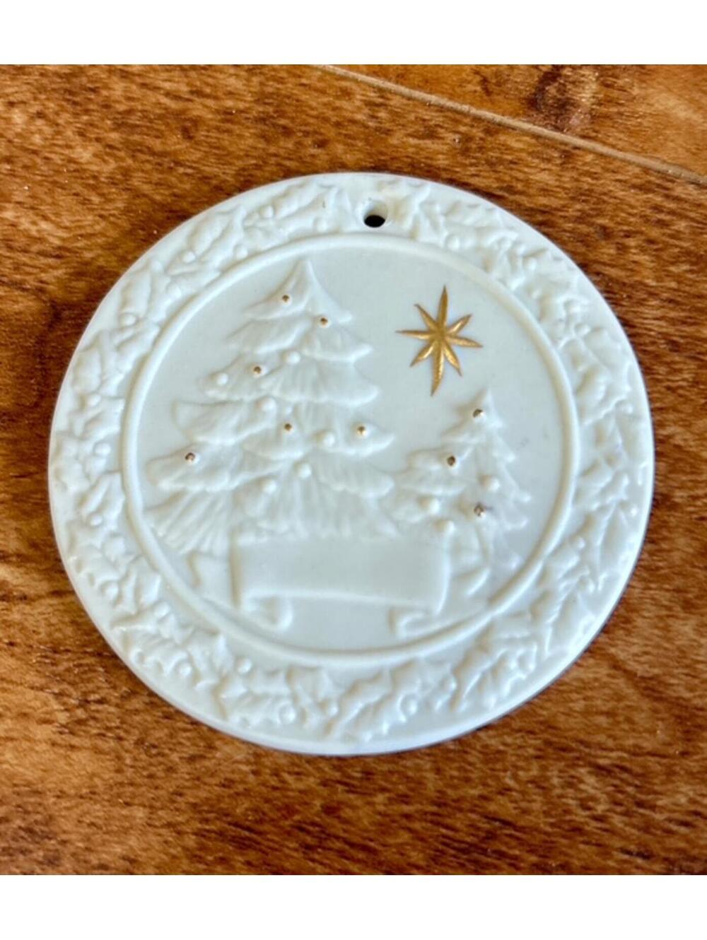White Ceramic Christmas Ornament with Tree and Star Design